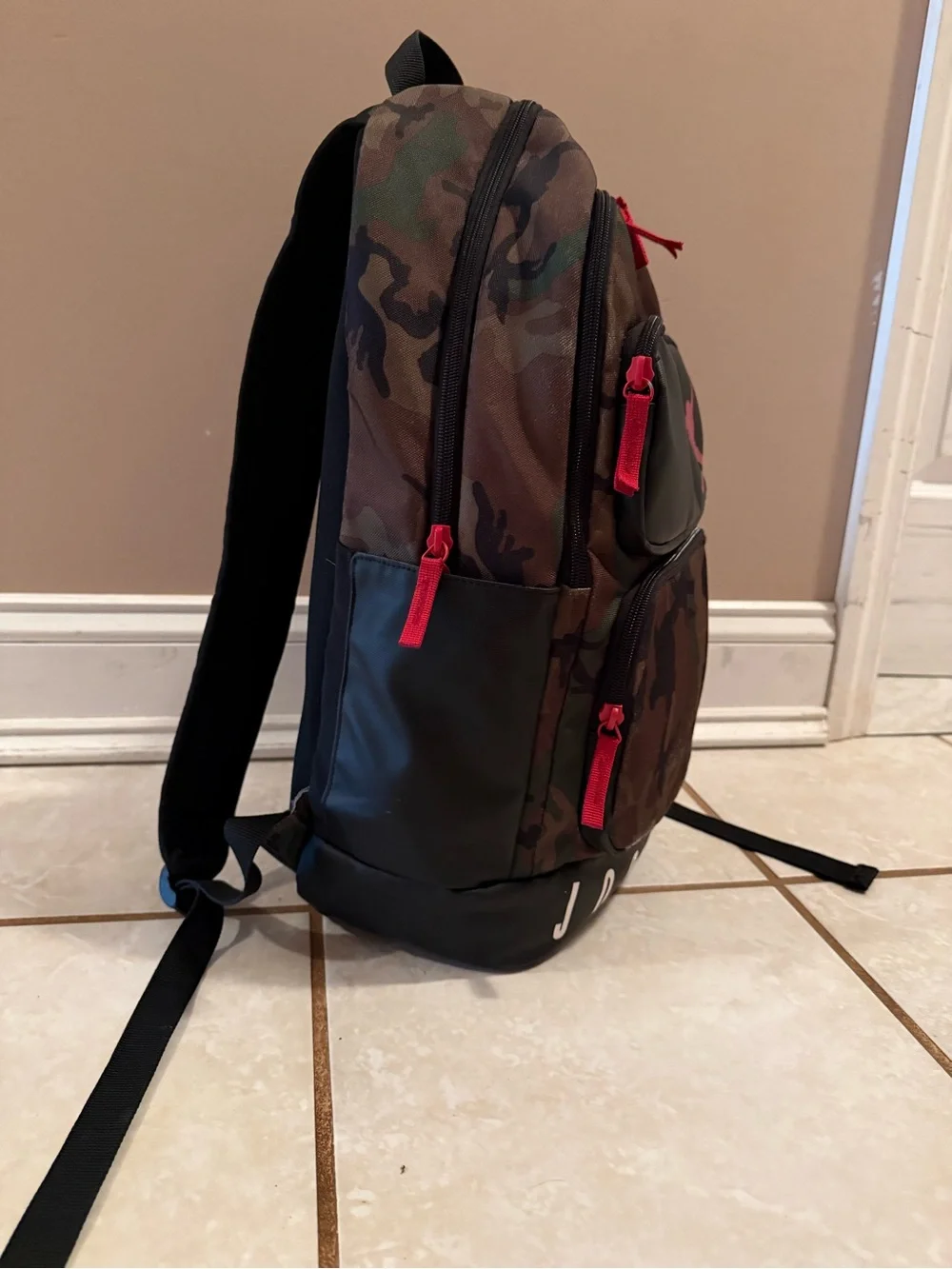 Jordan Camo Backpack in Green/Black with Red Accents